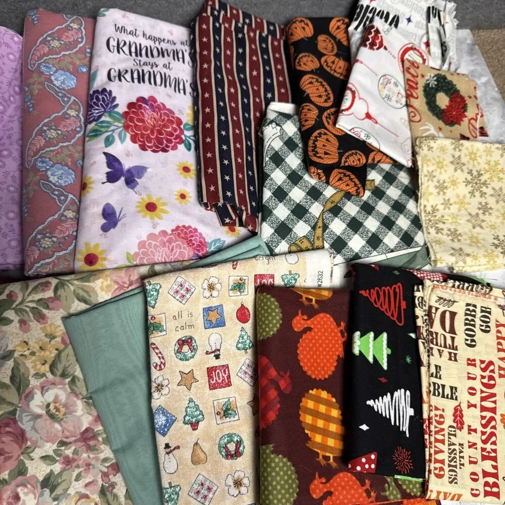 Fabric Scraps Lot Thanksgiving Floral Christmas Steelers Quilt Halloween 3.9 Lbs